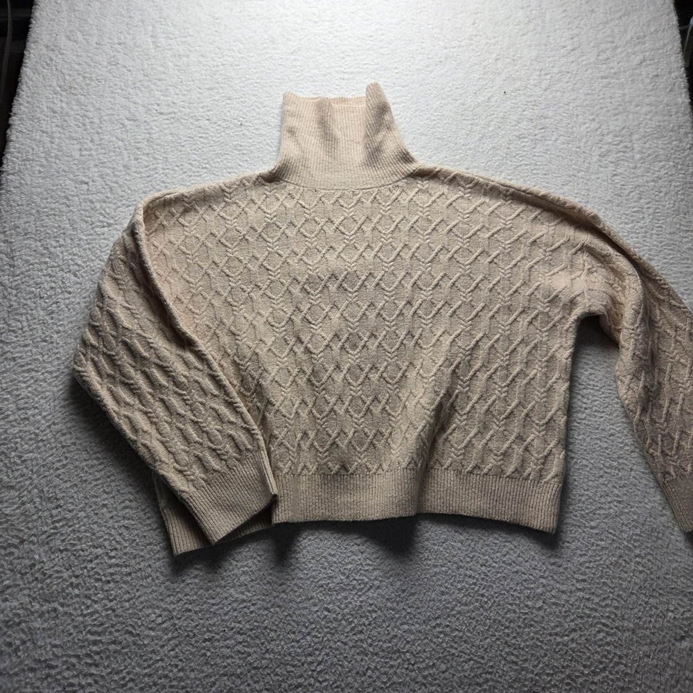 New York & Company Sweater Womens XL Beige Turtleneck Long Sleeve Cable Knit